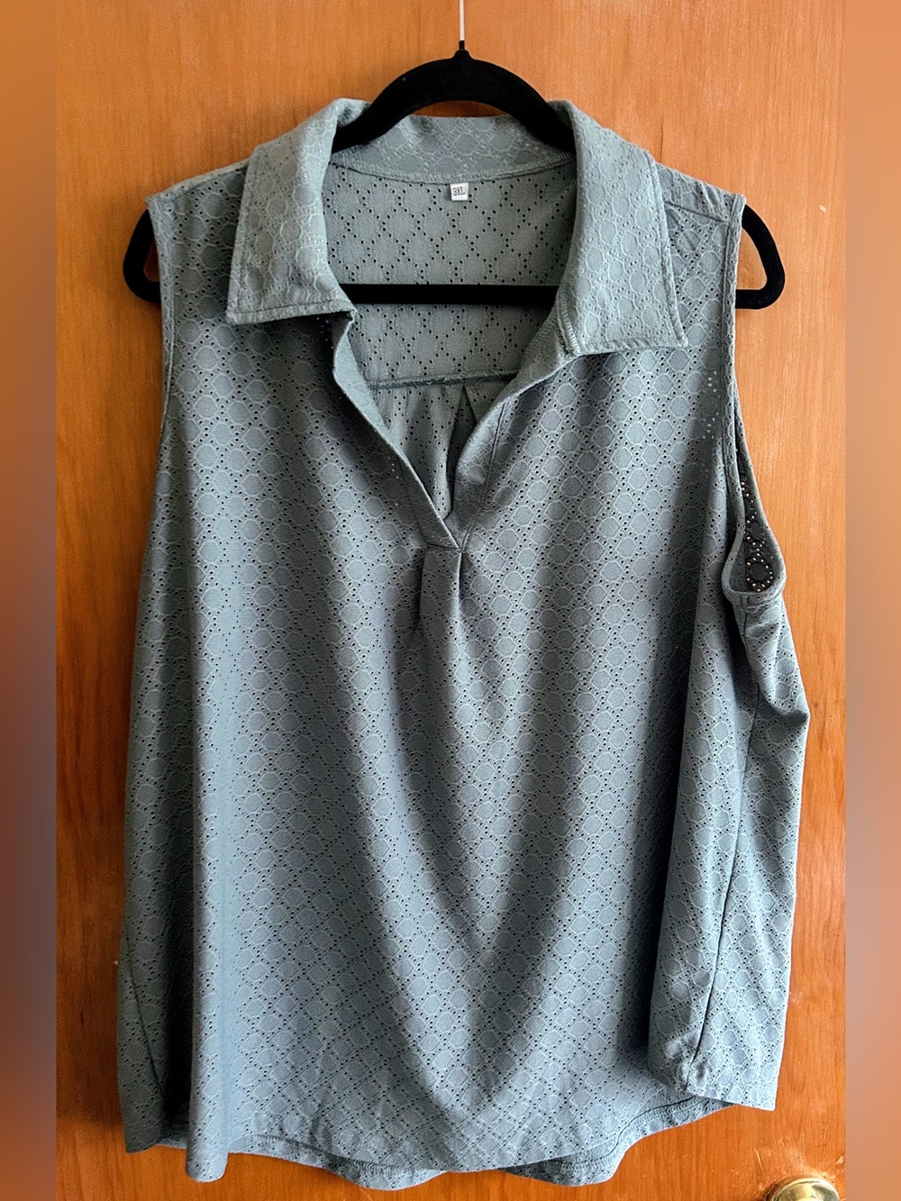 Sleeveless Eyelet Polo Blouse in Sage Green